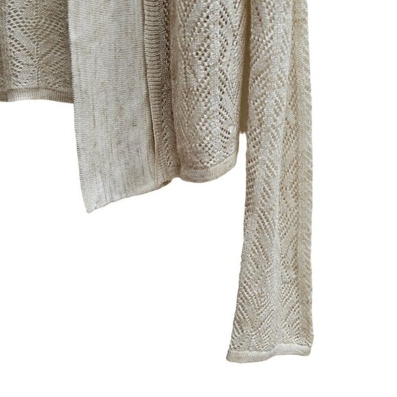 Linen Blend Lightweight Open-Front Cardigan Sweater, Beige Cream Tan, Size Large - Picture 6 of 10
